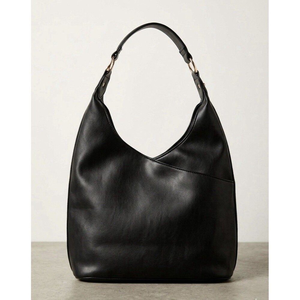 A New Day Black Faux Leather Hobo Shoulder Bag with Gold Hardware